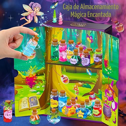 Miniatura 3 de Kit de pociones mágicas de hadas para niños, 26 botellas de pociones mágicas mixtas de mago mágico, kit de manualidades de pociones misteriosas,