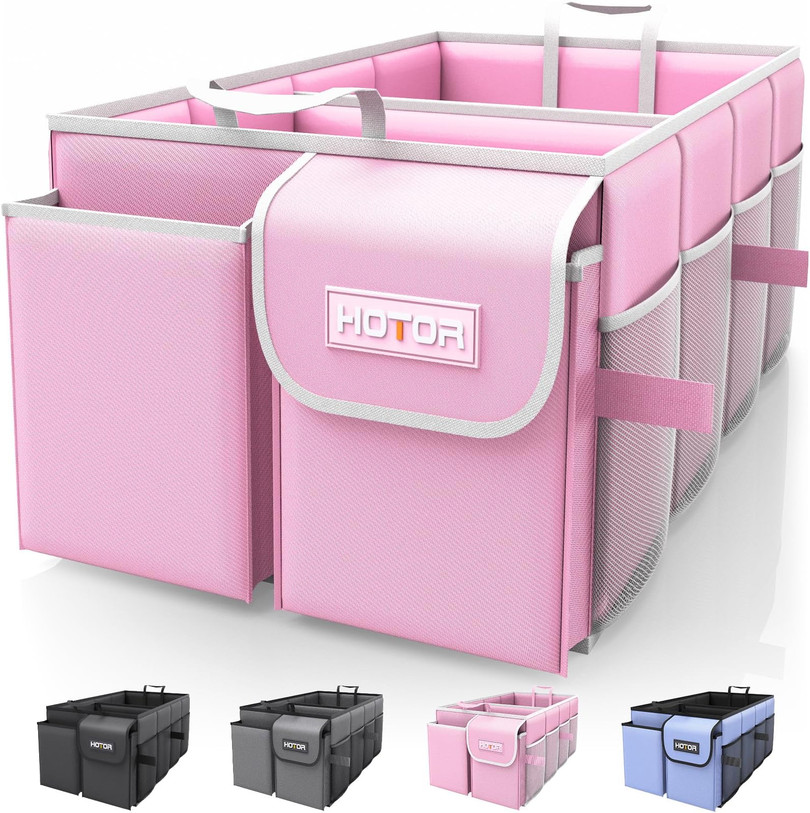 Foldable Trunk Organizer - SUV & Sedan Compatible, 2 Compartments, Pink, 23.6"14.2"10.6" Sturdy Car Organization for Accessories, Tools, Sundries