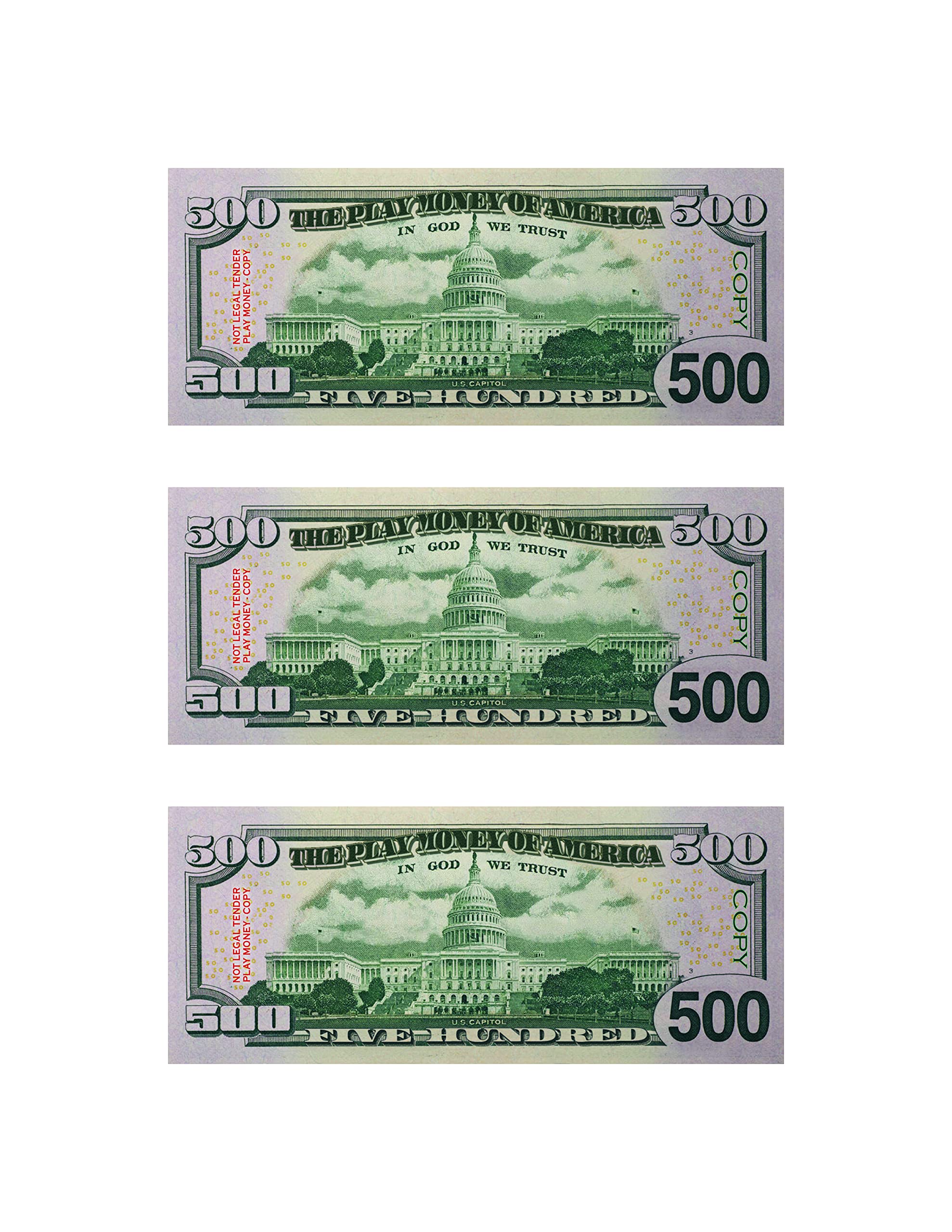 Play Copy Money for Kids - 20 Pieces 500 (2-Sided Full Print) Fake ...