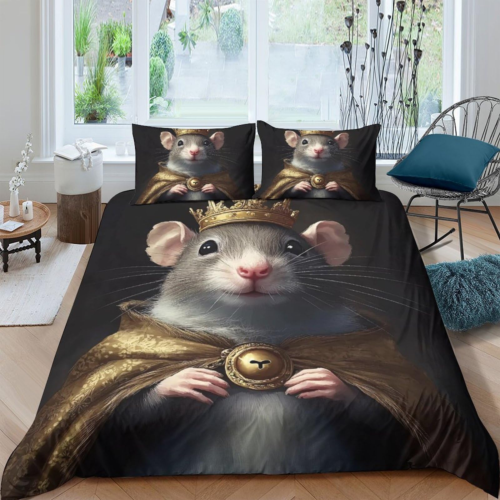 Ctjqhvkz Style-3 3D Printed Royal Mouse Fitted Sheet Microfiber Soft Bed Cover With Crown Cloak Art For Bedroom Dorm Decor Single（135X200cm）