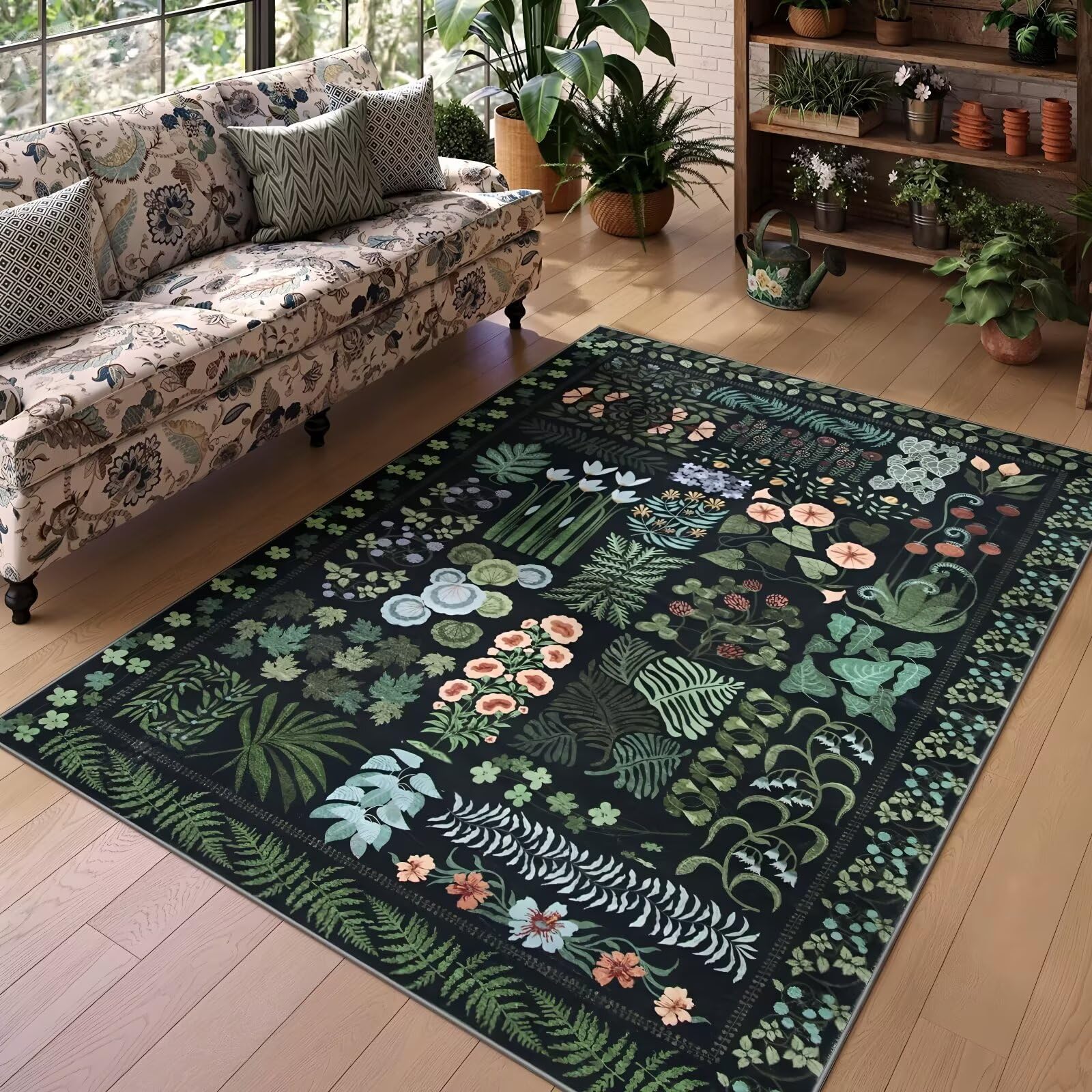 Tapis Chambre Garcon Doux 100x160cm,Vert Foncé,Motif De Feuilles pour Terrasse,Chambre,Déco