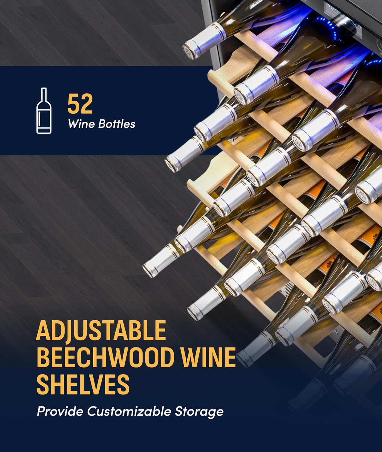NewAir 24" Wine Fridge for 52 Bottles | Built-In or Freestanding Wine Cooler Refrigerator with Glass Door | Precision Cooling, Slide-Out Shelves & Quiet Compressor System | Stainless Steel