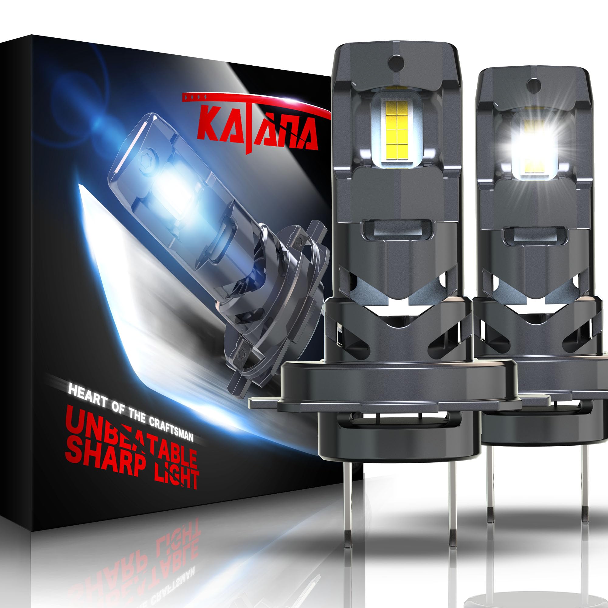 KATANA H7 Light Bulbs,No Adapter Required 400% Brightness 1:1 Size 6500K White Non-Polarity Plug and Play Fog Bulb of 2
