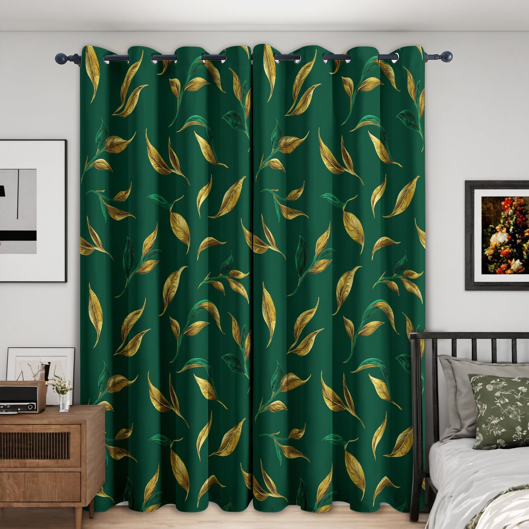 Rideau occultant thermique vert et or protégeant du froid pour chambre