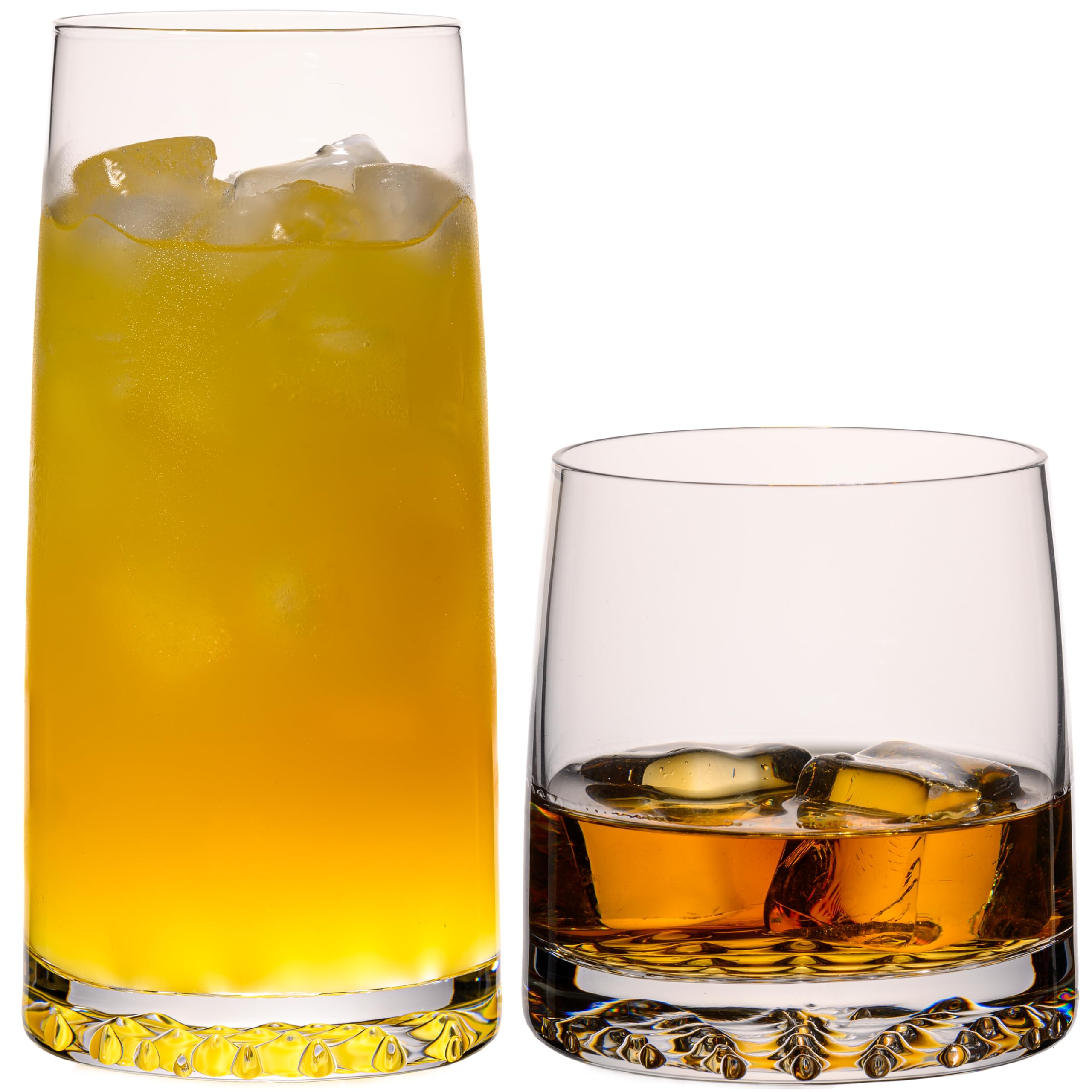 Juego de 12 vasos de agua y zumo de cristal Crystalline de 530 ml/380 ml – Serie Faro, base estructurada, apto para lavavajillas