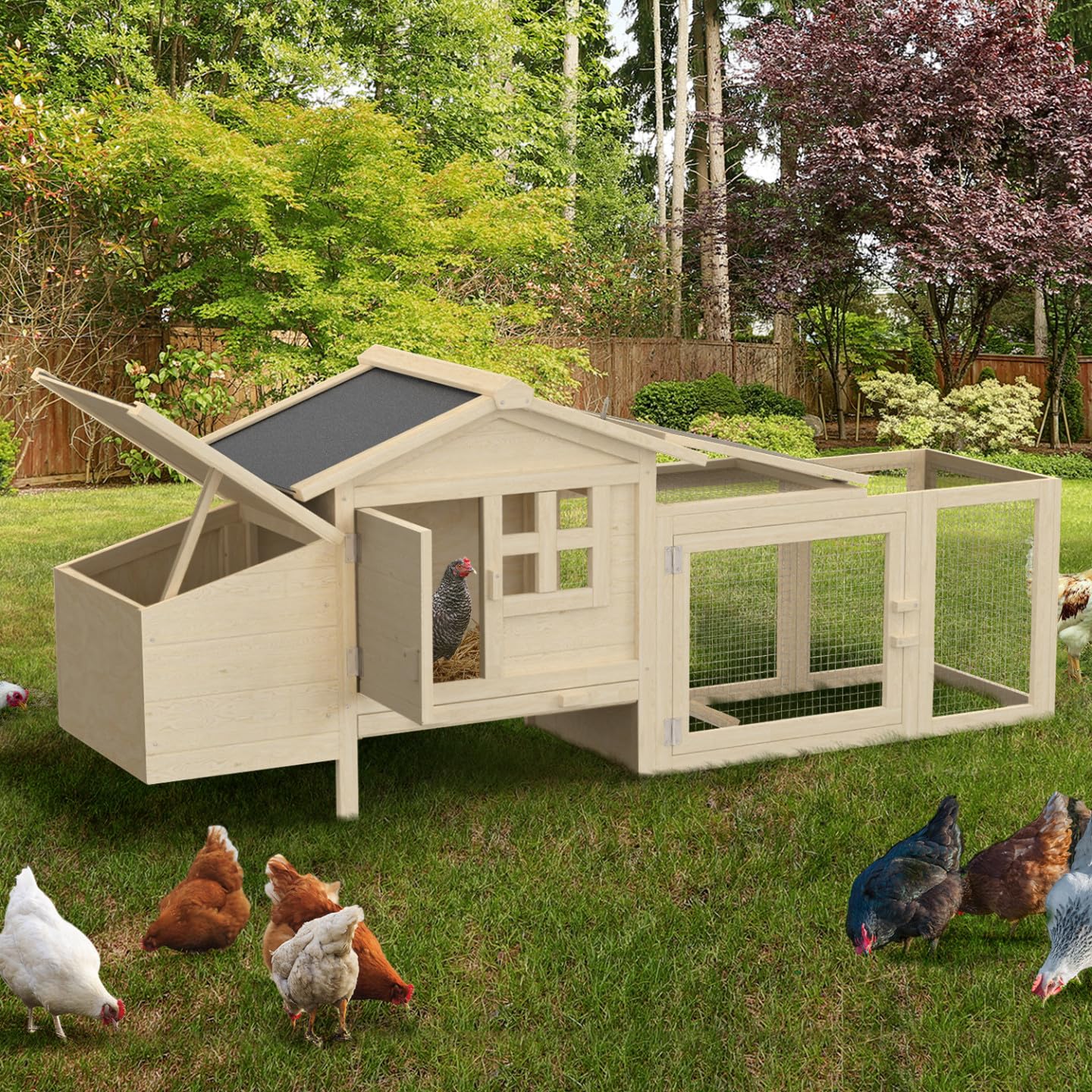 IDMarket - Poulailler clapier en Bois sur pilotis avec pondoir enclos et tiroir à déjections 2 Poules