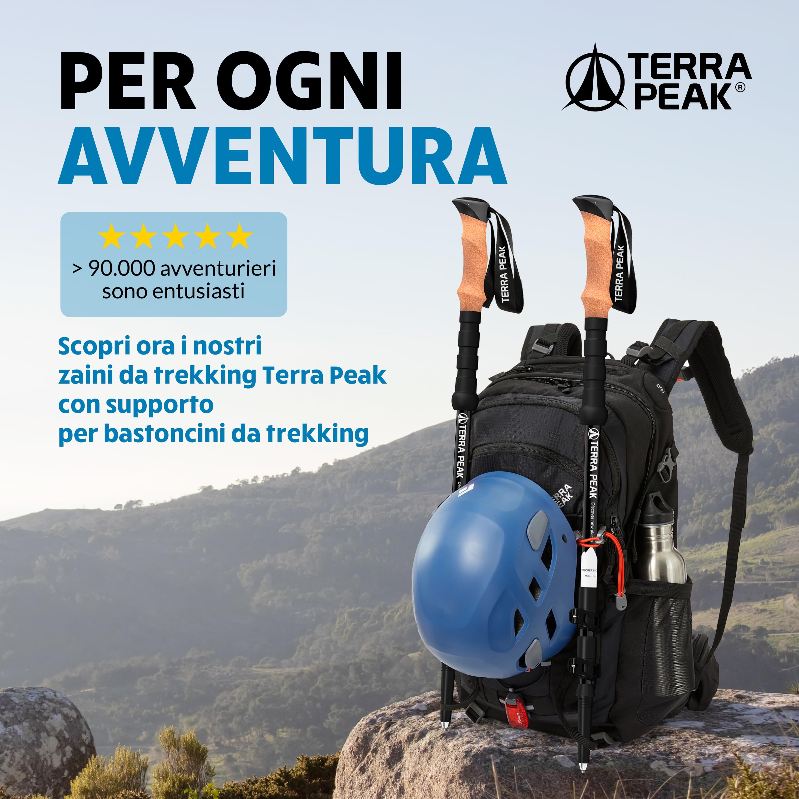Terra Peak® Bastoncini da trekking telescopici in alluminio o carbonio (estensibili, regolabili e leggeri) - Bastoni trekking (incl. asciugamano) per nordic walking, trail running e escursionismo