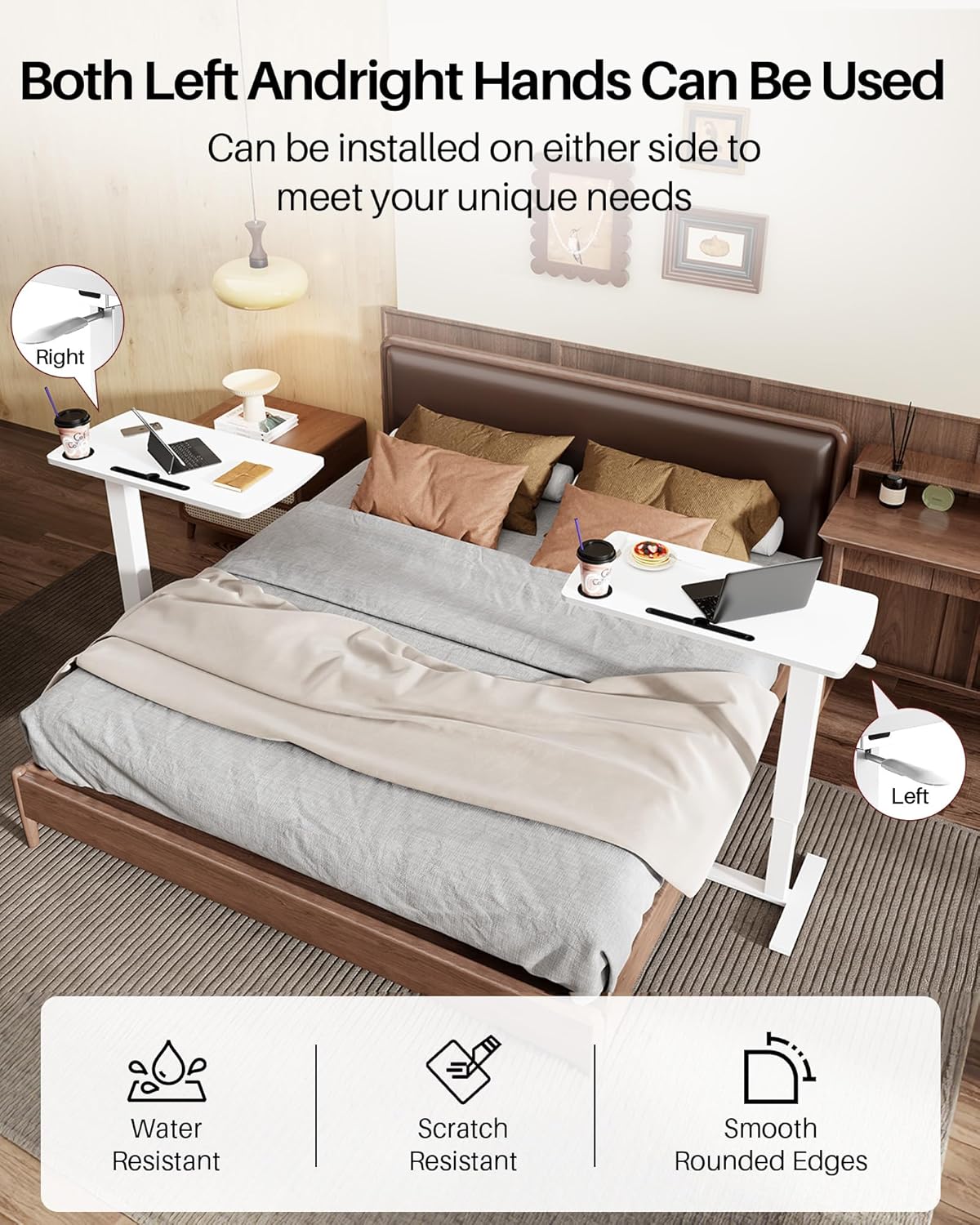 Foldable Overbed Table with Wheels, Pneumatic Adjustable Overbed Bedside Table, Mobile Standing Desk, Hospital Bed Tables Over The Bed, Rolling Laptop Desk with Casters for Home Office