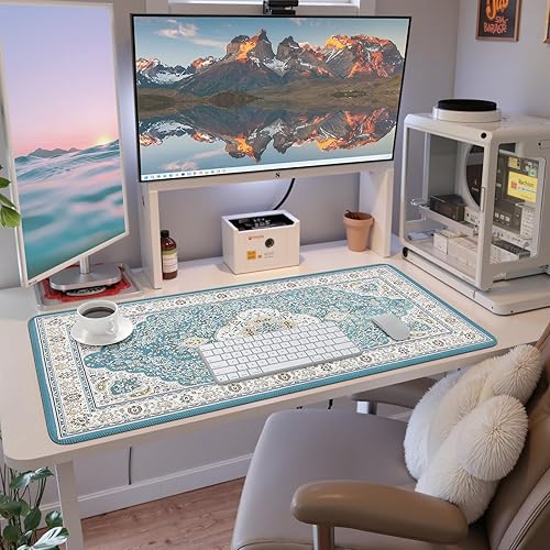 Miniatura 6 de iCasso Tapete de escritorio grande para teclado y mouse, tapete de escritorio retro, tapete de teclado antideslizante con bordes cosidos,