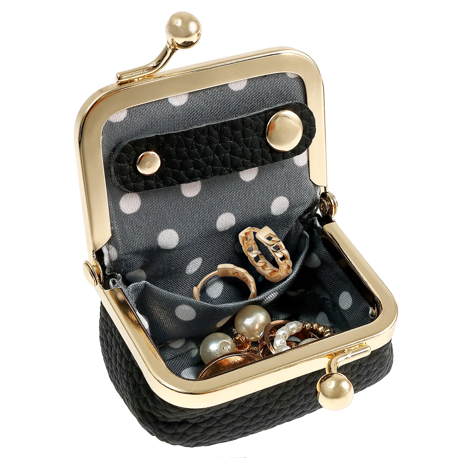 Genuine Leather Mini Jewelry Box with Kiss Lock Vintage Inspired Coin Purse Portable Jewelry Case Compact Mini Ring