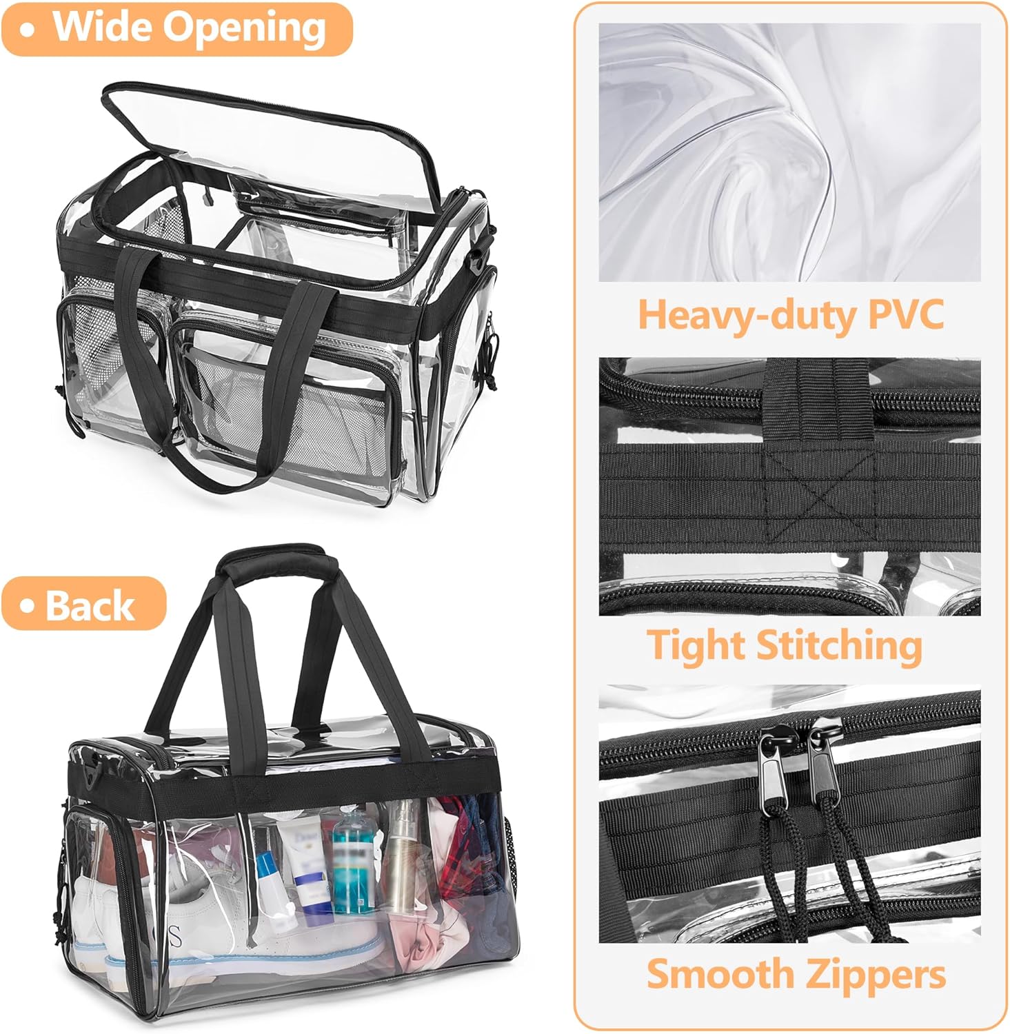 Yarwo Clear Bag Stadium Approved with Shoe Compartment, Collapsible Clear Sports Duffle Tote Bag with Adjustable Strap for Travel Work Concerts Baseball Golf Football Basketball Stadium Events - Image 6