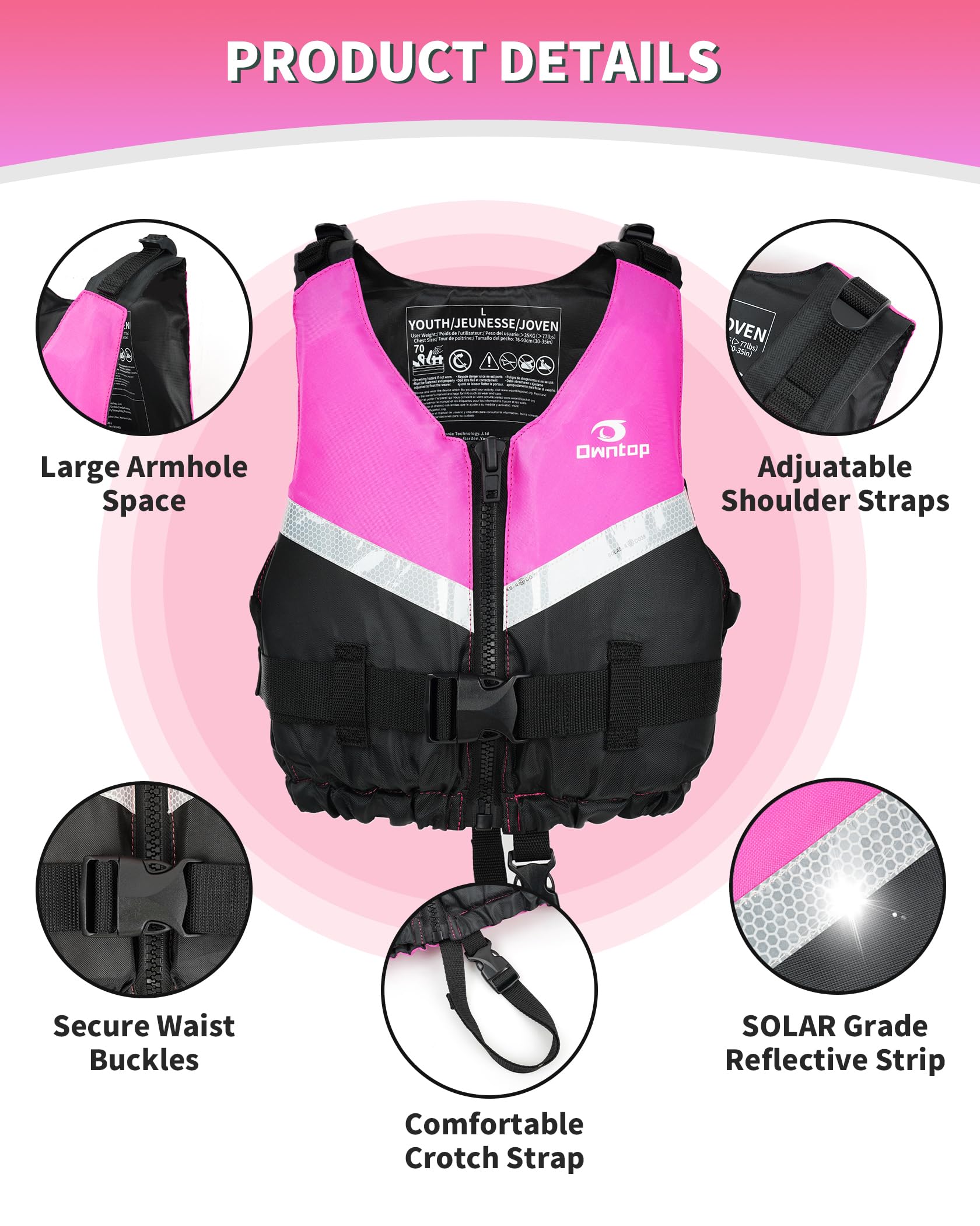 Owntop Chaleco de Natación para Jóvenes y Niños, Chaleco de Flotabilidad Ligero Unisex, Ayuda a la Flotabilidad Ajustable con Correa Inguinal Cómoda para Kayak, Pesca, Natación