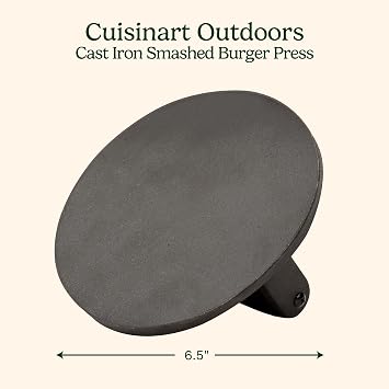 Cuisinart 6.5 Cast Iron Smashed Burger Press, Round Flat Edge Grill Press for Crispy Smash Burgers, Burger Tool for Grill and Griddle Accessories, for BBQs and Tailgates