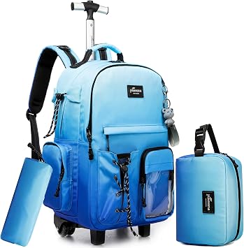 Rolling Backpack for Girls Backpack with Wheels for Teens Boys Kids Rolling Backpacks for Travel School Backpacks with Wheels for Teens with Lunch Box