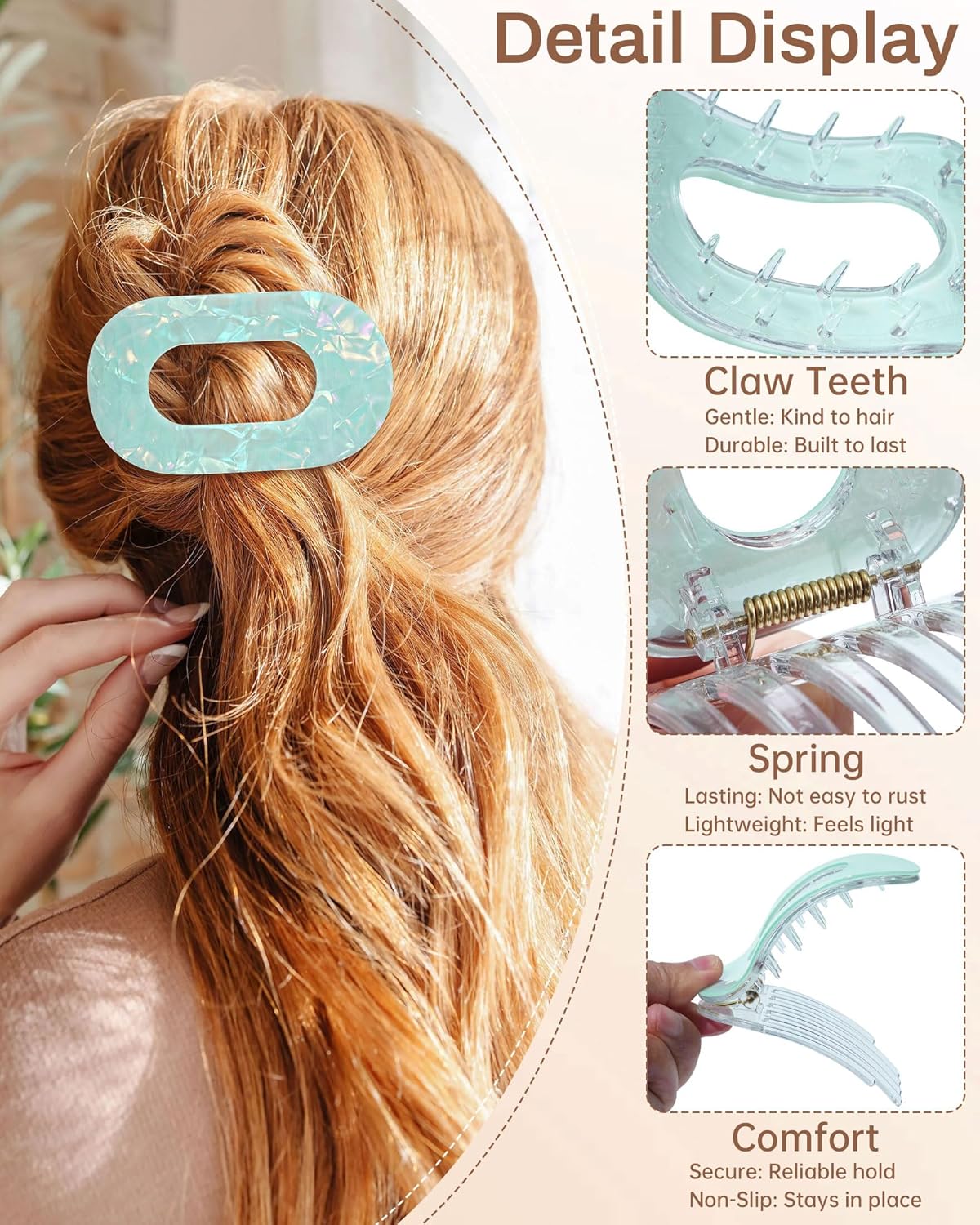 Mesovor 4 Pack French Flat Hair Clips for Women, 3.74" Nonslip Stylish Round Duckbill Lay Flat Hair Claw | Side Slide Volume Flat Hairclips for Lying Down, Yoga, Driving (Mermaid Colorful) - Image 4