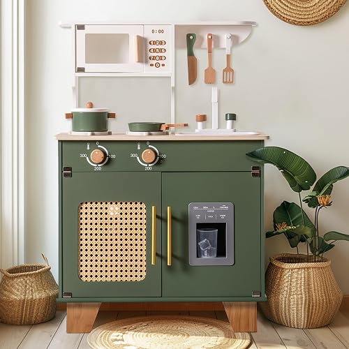 ROBOTIME Cuisine Enfant en Bois Verte avec Accessoires