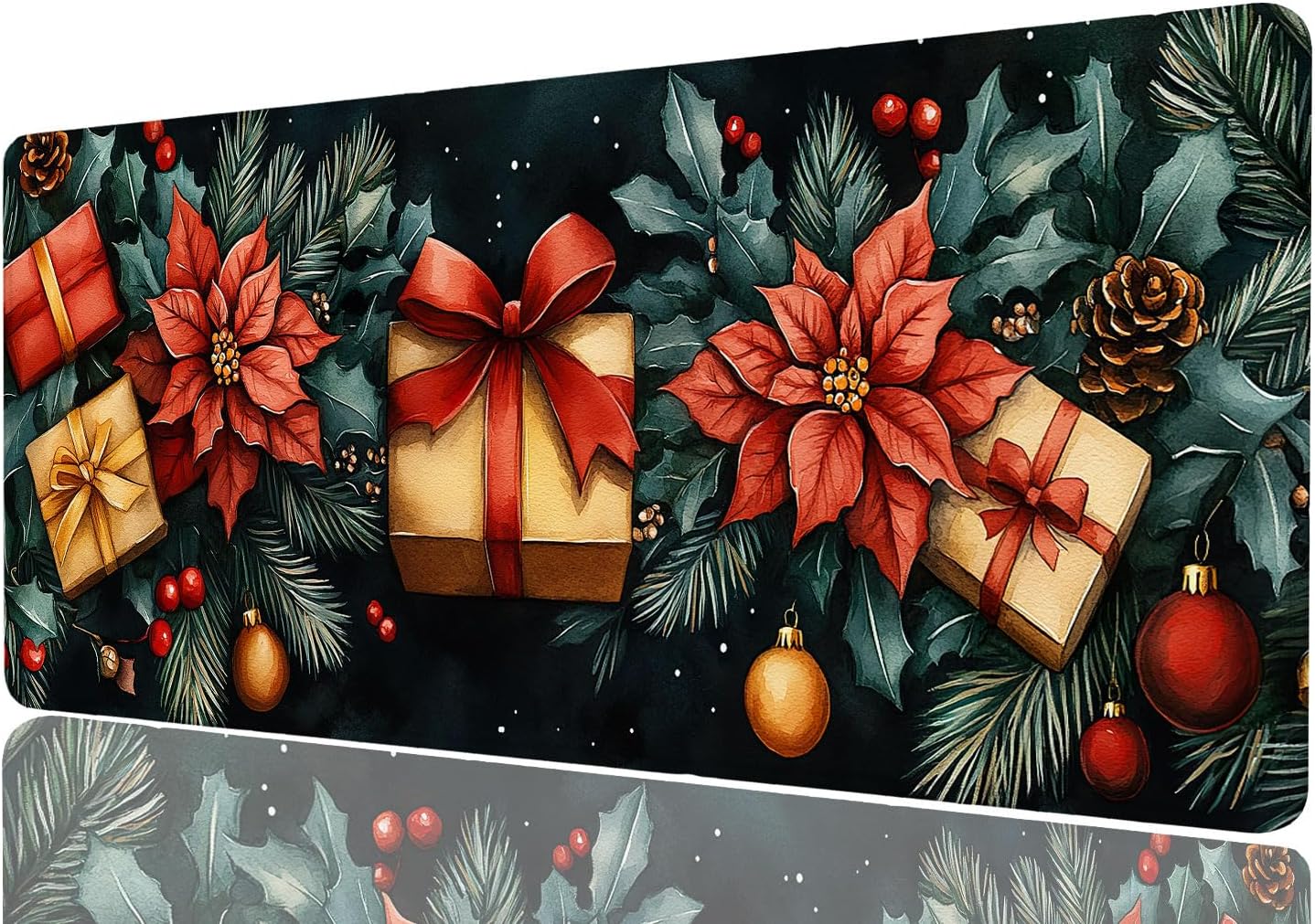 Christmas Mouse Pad Large Fir Tree Holly Leave Toy Colorful Mousepad XL Large Gaming Mouse Pad Laptop Keyboard Mat Desk Pad Fits Home Desk, Office Table, or Study Room 31.5x11.8 Inch