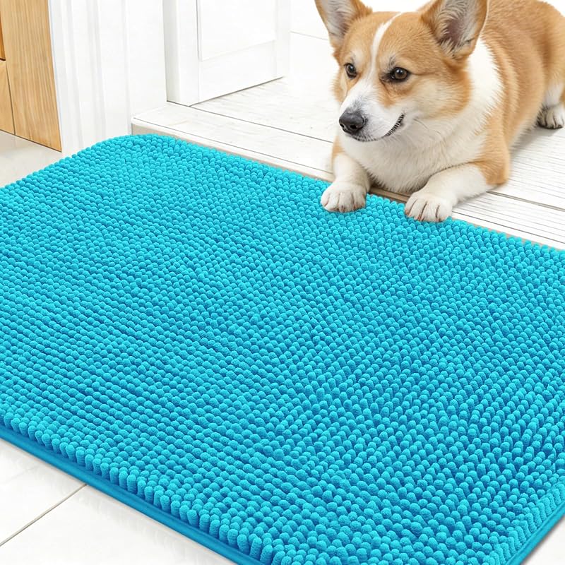Tapete para Porta para Cães de Chenille Absorvente OLANLY Aqua Blue 76,2 x 43,18 cm