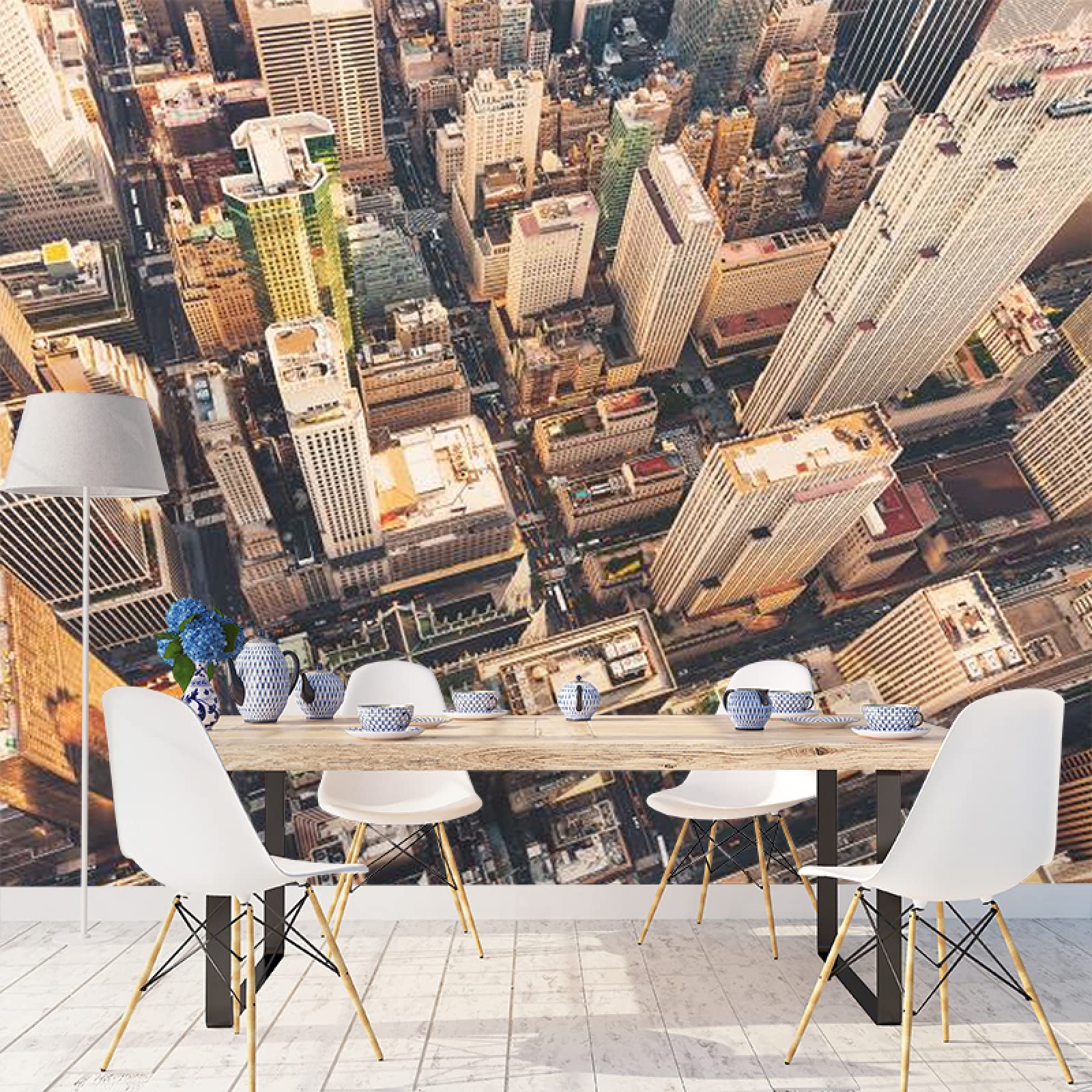 Birds Eye New York City Wallpaper An Aerial View Of A City At Night