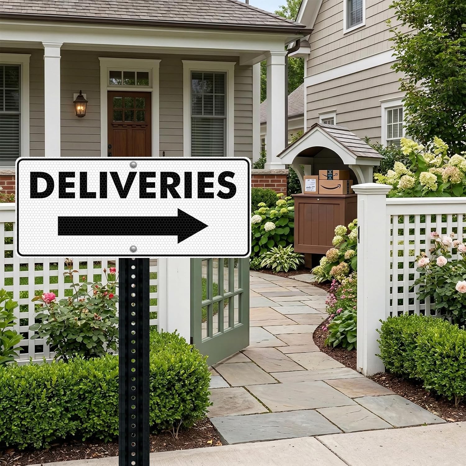 2 Pack Deliveries Signs 14 × 6 Inches Packages Sign Reflective Weatherproof Aluminum UV Protected Arrow Signage with Pre-Drilled Holes for Home Yard Mailbox