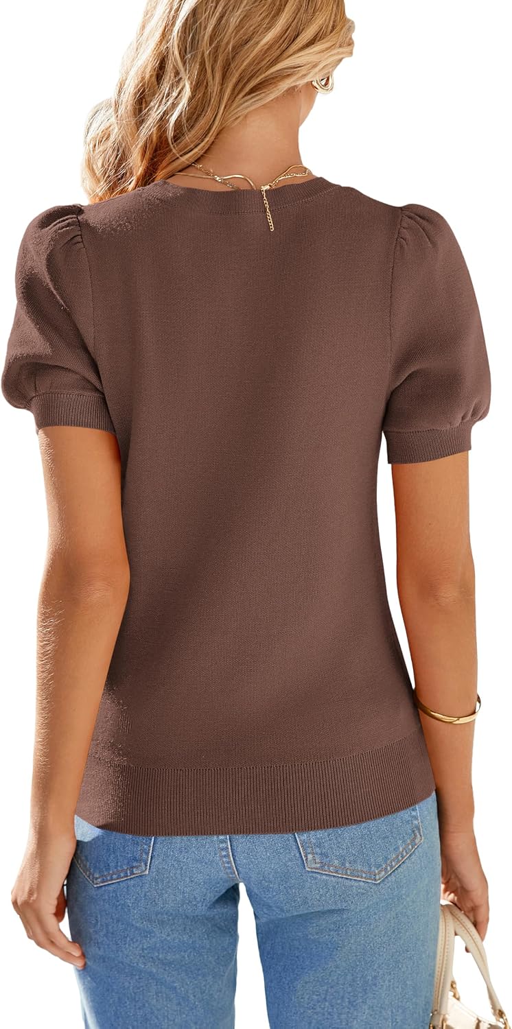 PRETTYGARDEN Womens Sweaters Spring 2026 Summer Puff Short Sleeve Sweater Trendy Cute Knit Work Blouses Business Casual Tops