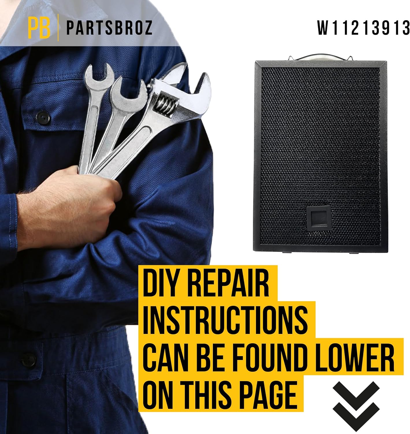 PartsBroz W11213913 Grease Filter - Compatible with Whirlpool Microwave Oven Combo - Replaces AP6339877 4591618 PS12578306 W11206152 Ultra Durable Replacement Repair Parts Heavy-Duty Quick DIY Fix