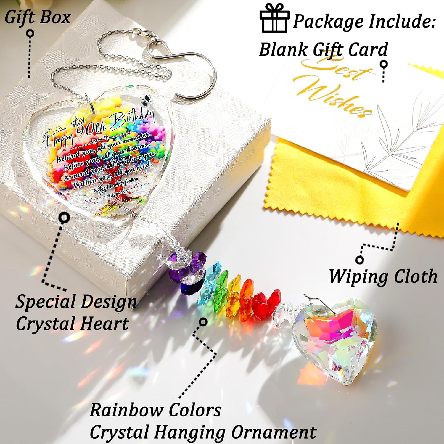 Ornalrist 90th Birthday Gifts for Women Glass Suncatcher 90 Years Old Gift