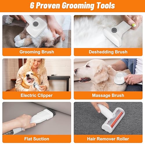 Miniatura 6 de Kit de aseo para perros y succión al vacío 99% pelo de mascotas, taza de polvo de 1.5L, aspiradora de pelo de perro, cortaúñas con 6 herramientas de