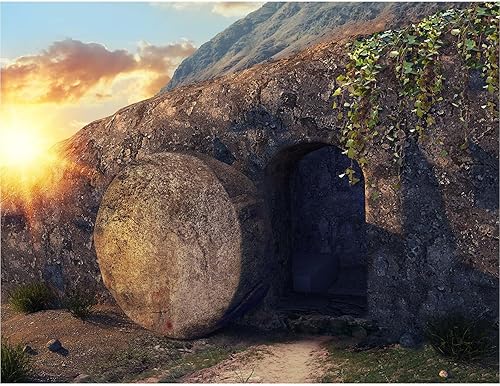 Empty Stone Tomb Photography Backdrop Crucifixion of Jesus Christ Holy Lights Cr