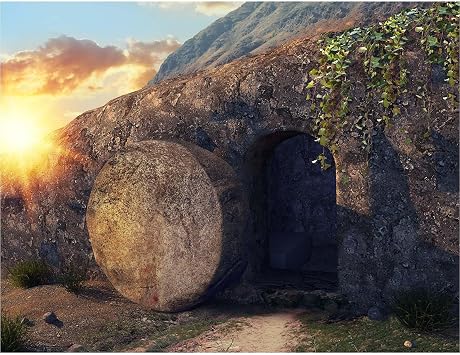 Empty Stone Tomb Photography Backdrop Crucifixion of Jesus Christ Holy Lights Cross Background God Bless Jesus Christian Pray Adults Portraits Photo Studio Props Church Decor 15x10ft