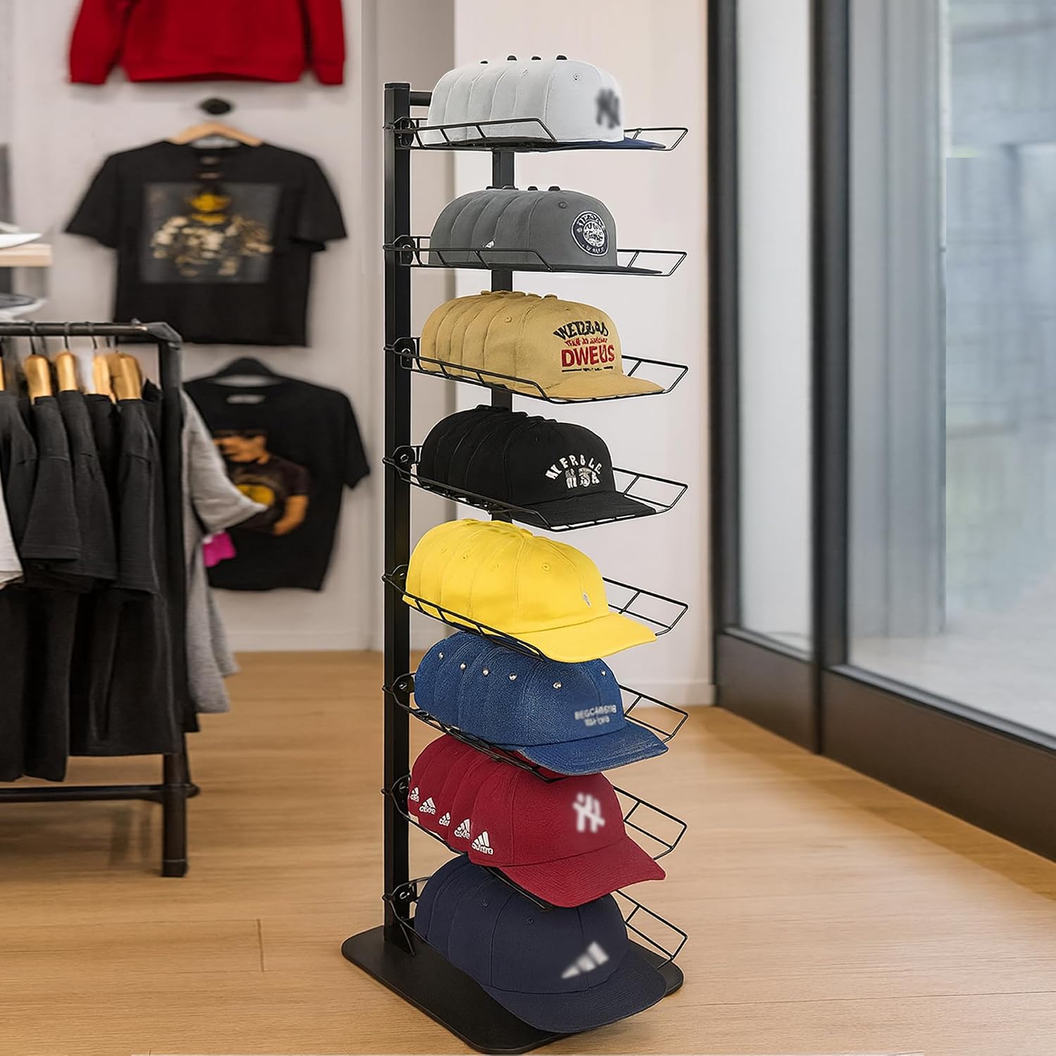 Hat Display 8 Tier, Hat Rack Stand Up to 70 Caps, Metal Hat Stands for Multiple Hats, Commercial Retail Hats Display, Upgrade Black