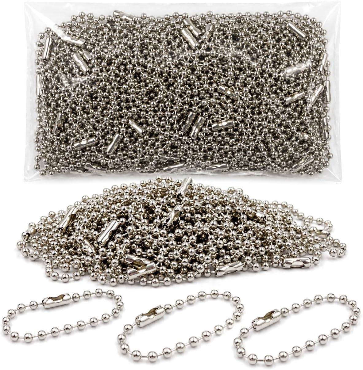100 Pcs Ball Bead Chain Keychain, 3.94 Inch Metal Beaded Chain with Sturdy Connector Clasp, 2.2mm Beads for Dog Tags, ID Badges, Jewelry Making, DIY Crafts & Hanging Decorations (Silver)