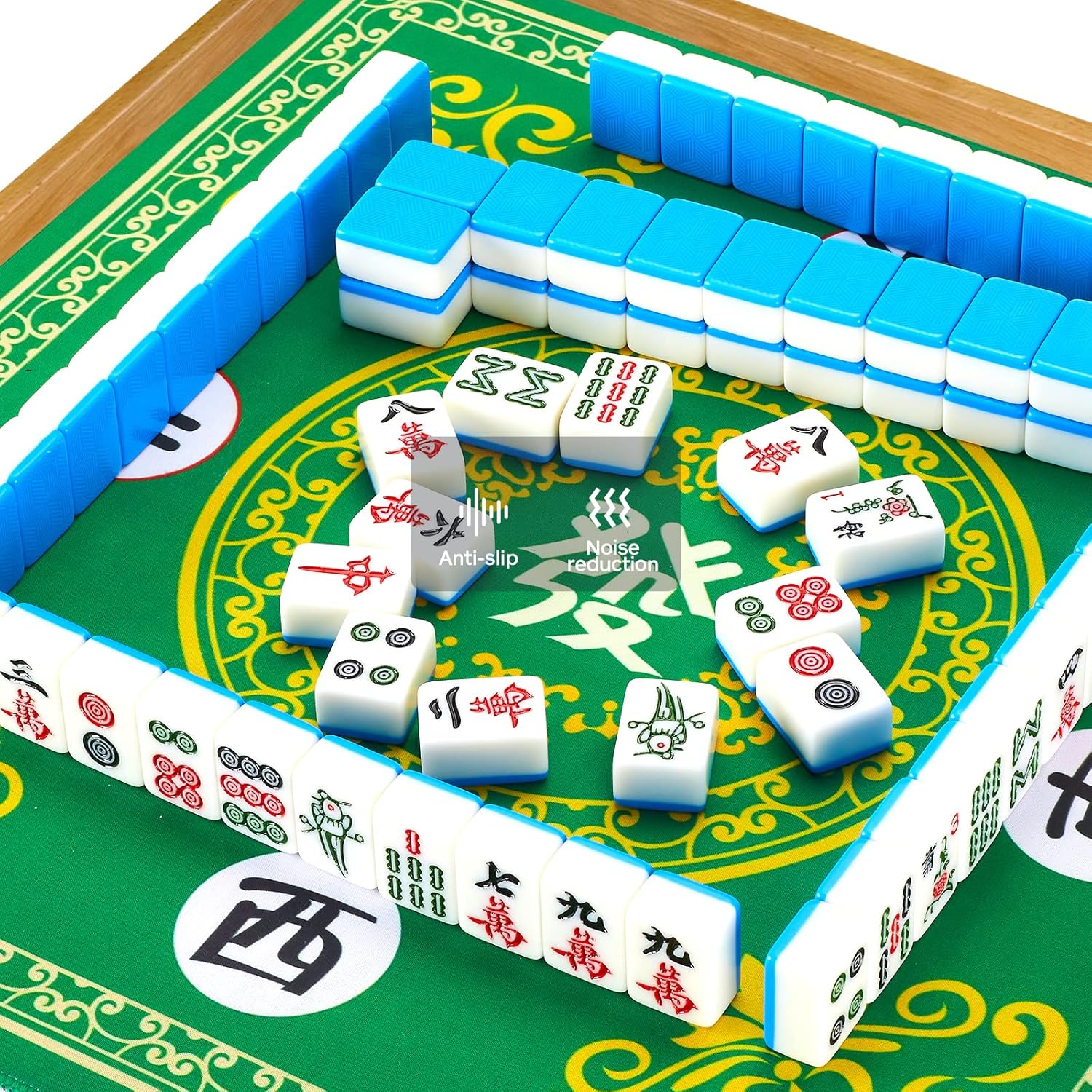 Mahjong Table Mat Suitable for Tile, Poker, and Domino Games - Made of Rubber Material (Green, 31.5 Inches)