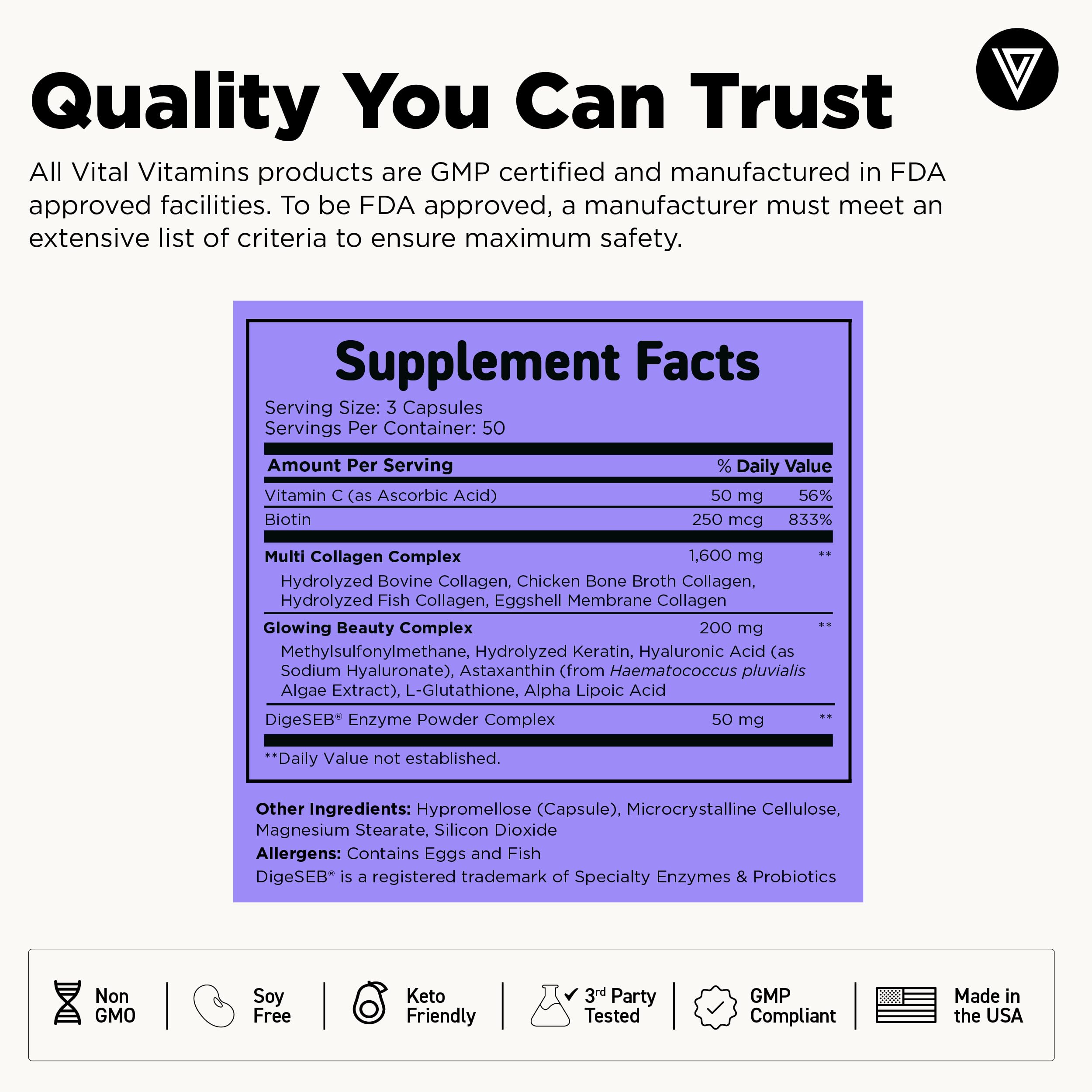 Vital Vitamins Multi Collagen Complex Plus Biotin, Hyaluronic Acid & VIT. C — Amazon image 6