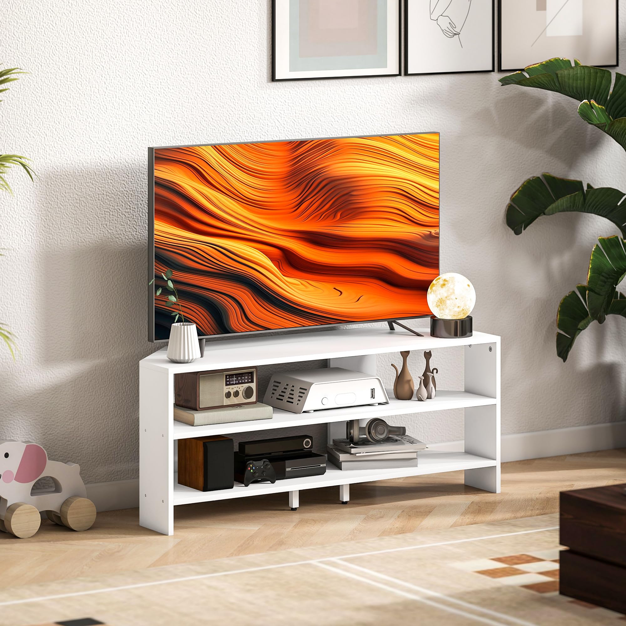 HOMCOM Mobile TV ad Angolo 47" max con 2 Ripiani Aperti, Mobile porta TV Moderno in Truciolato, per Camera da Letto e Soggiorno, 110x36x45 cm, Bianco