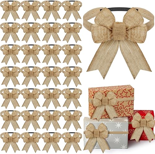 50 lazos elásticos con lazos de 20 a 24 pulgadas para envolver regalos, lazos elásticos de regalo para cajas de regalo de Navidad (color lino)