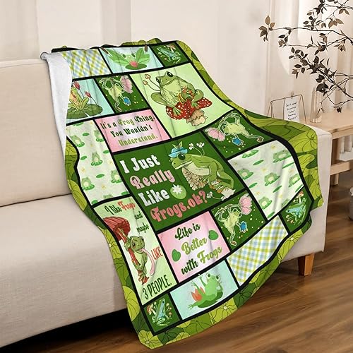 Miniatura 3 de Manta de collage de ranas bonitas, regalo para mujeres, manta de franela suave de hongos, felpa con estampado de ranas, edredón cálido de rana,
