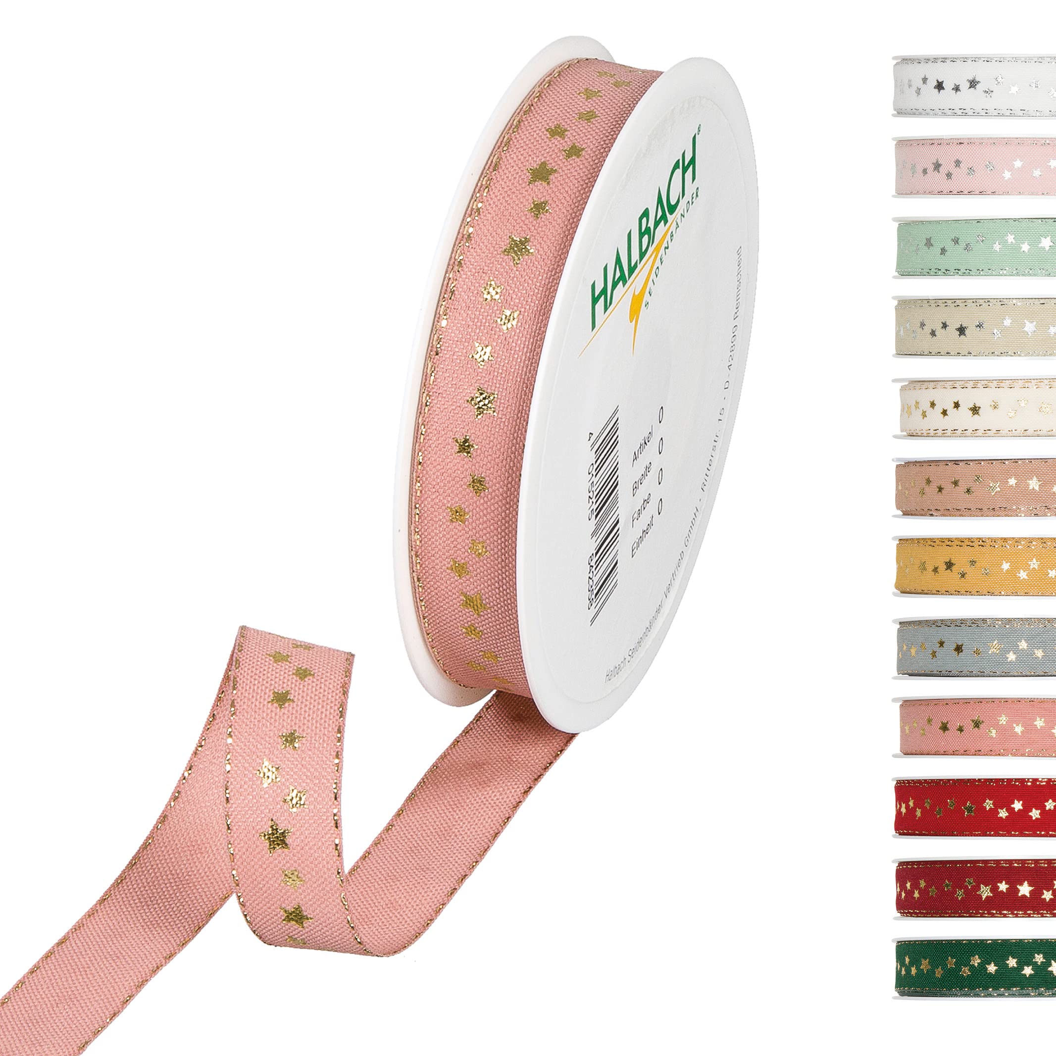 Halbach Seidenbänder 295 Stars Christmas Ribbon Polyester Pink 1.5 cm