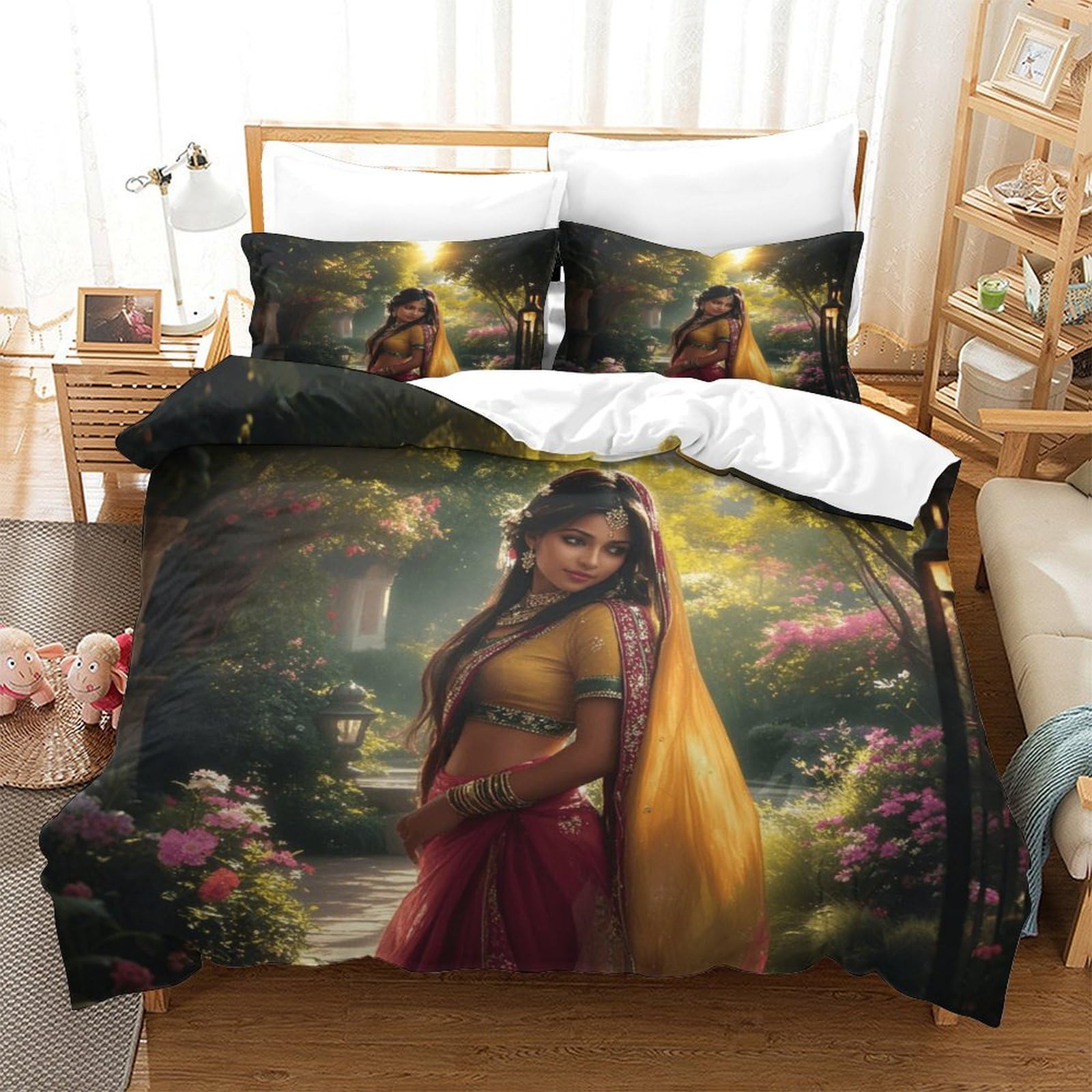 LILIlaobiao Indian Princess Colorful Comforter Cover Hidden Zipper Aryan Duvet Cover Set with Pillowcases Bedding Set Soft Microfiber Quilt Cover Set for Kids Adults King（220x240cm）