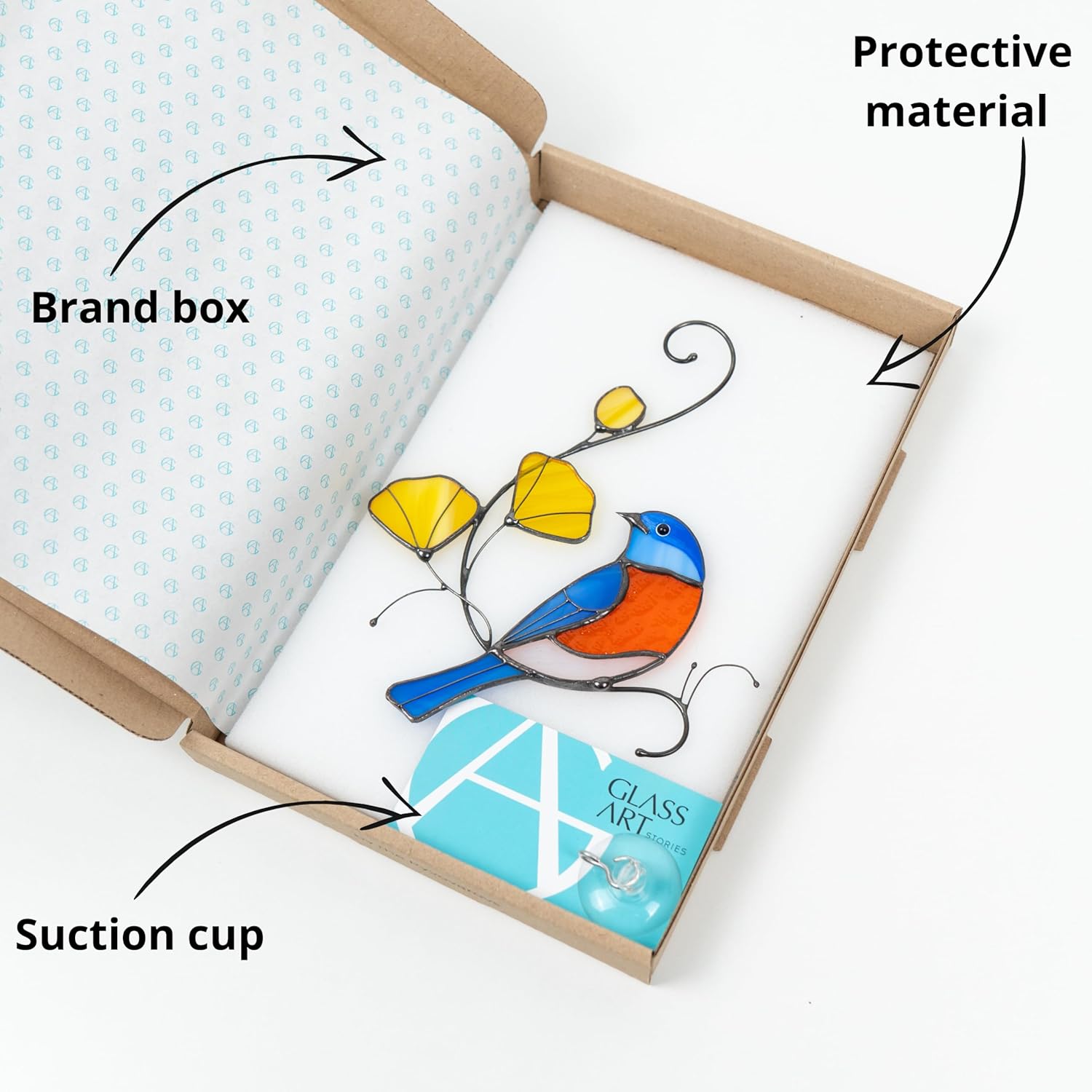 Gift Birds Handmade Stained Glass Suncatcher Genuine Stained Glass Window Hangings Unique Indoor Ornament & Outdoor Decor (Royal Bluebird)