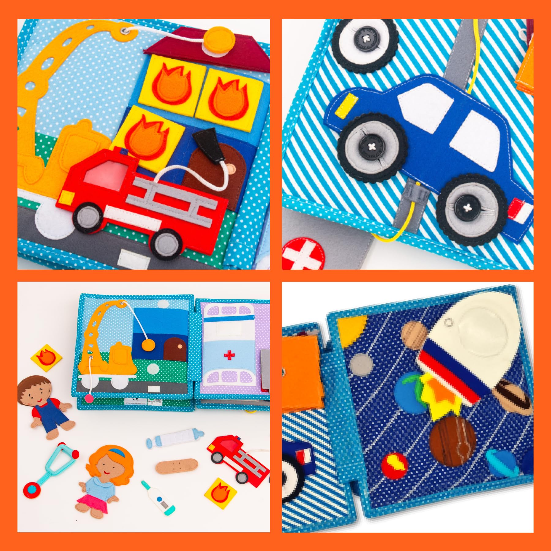 Jolly Designs – Mein Traumjob – 6 Seiten Quiet Book – Montessori Spielzeug ab 3 Jahren – Motorik & Sensorik fördern – Handgefertigtes Filzbuch – Lernspielzeug für Kleinkinder – Busy Book für unterwegs