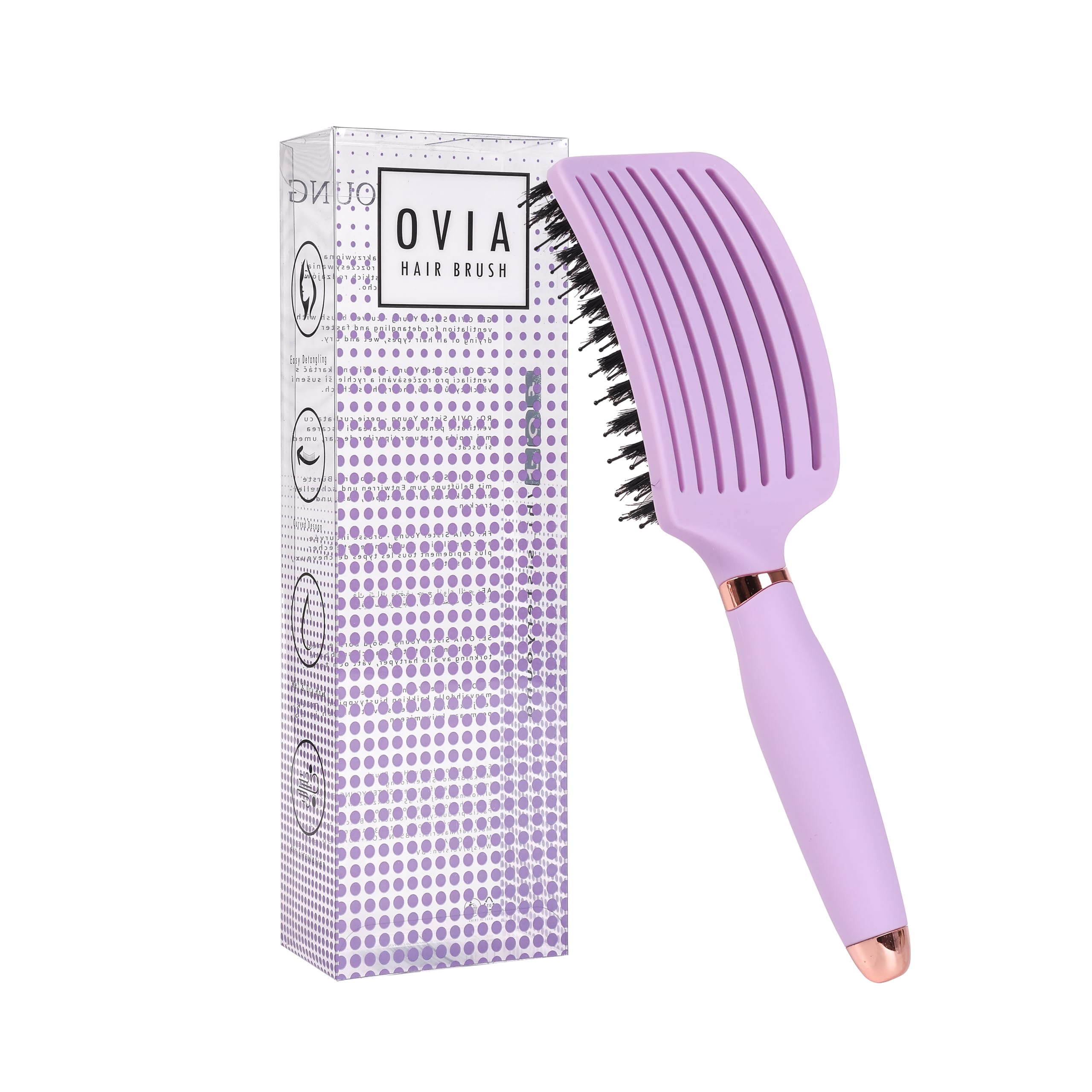Sister Young OVIA Professional Vented Hair Brush with Boar Bristles for Volume, Shine & Healthy Hair, Detangling & Styling without Pulling (Liliac)