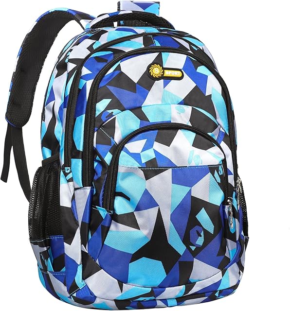Yordawn Backpack School Bag Rucksack for Girls Boys Waterproof Backpacks Large Capacity Kids Back Pack with Bottle Pockets Front Pocket Lightweight School Bags for Children Students (Blue + Black)