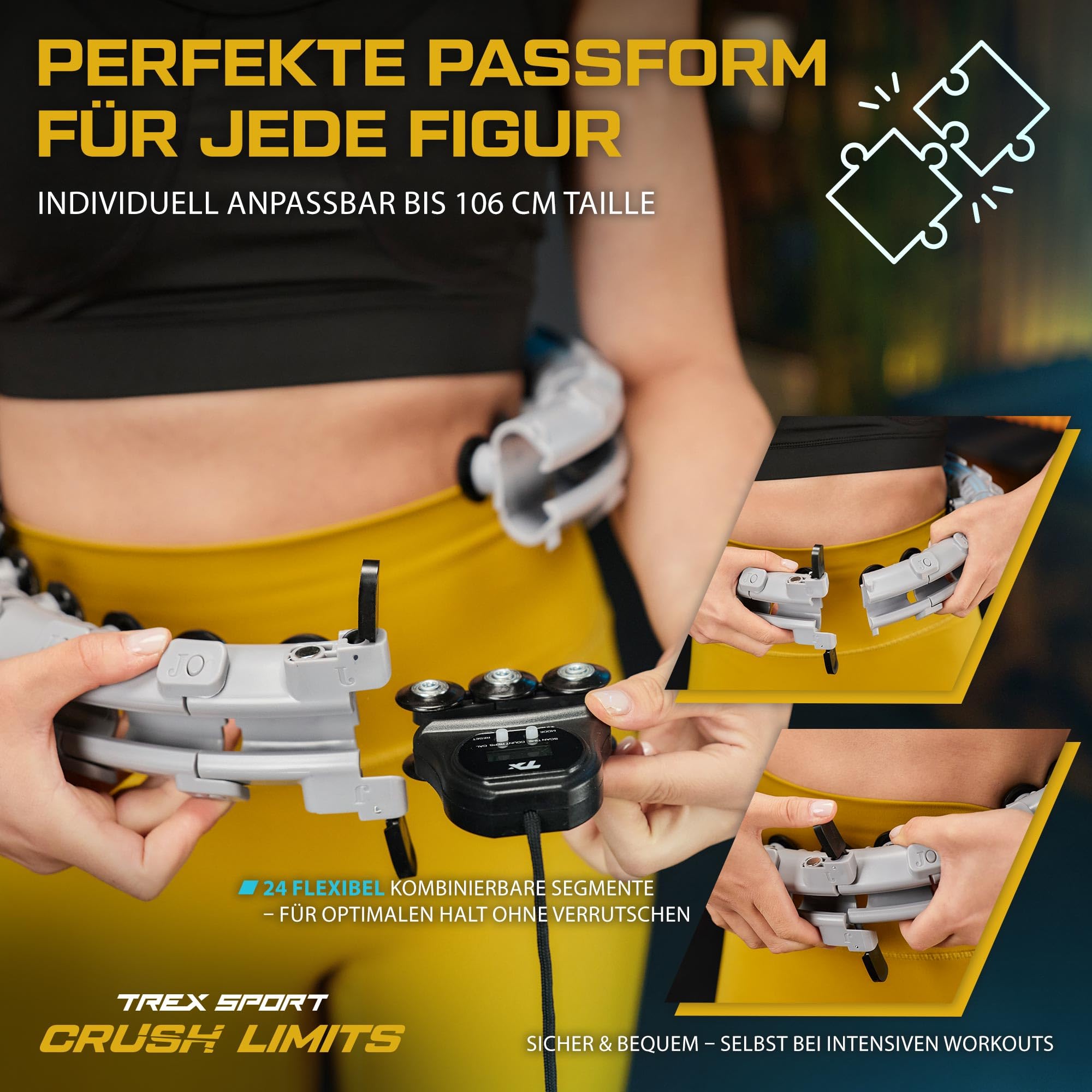 TREX SPORT Smart Hula Hoop Reifen Erwachsene mit Zähler und Gewicht Kugel TX-020CHH | LCD Display, 24 Segmente verstellbar, Massage mit Noppen