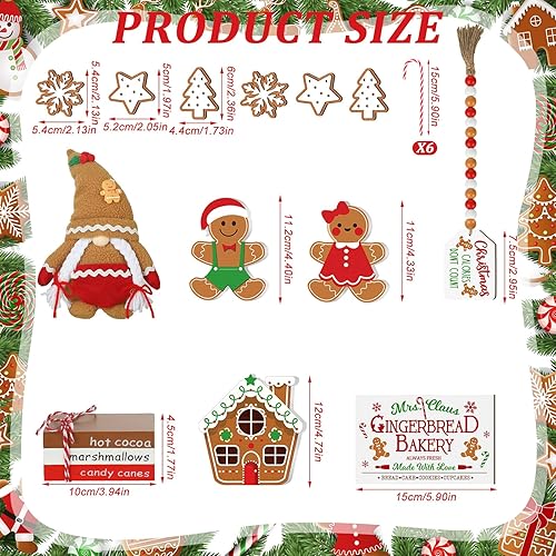 Miniatura 3 de Soaoo 16 piezas de bandeja escalonada de Navidad con cadena de luces, letrero de madera de pan de jengibre, decoración rústica de mesa de Navidad,