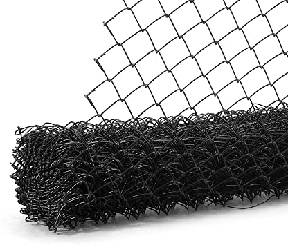 Fencer Wire 9 Gauge Black Vinyl Coated Galvanized Steel Chain Link Fence Fabric, Diamond Mesh Size 2-3/8 Inch, Galvanized Fencing Wire Roll for Garden and Animals Enclosure 4ft. x 50ft.