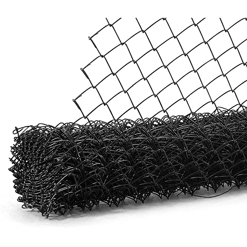 Fencer Wire 9 Gauge Black Vinyl Coated Galvanized Steel Chain Link Fence Fabric, Diamond Mesh Size 2-3/8 Inch, Galvanized Fencing Wire Roll for Garden and Animals Enclosure (6ft. x 50ft.)