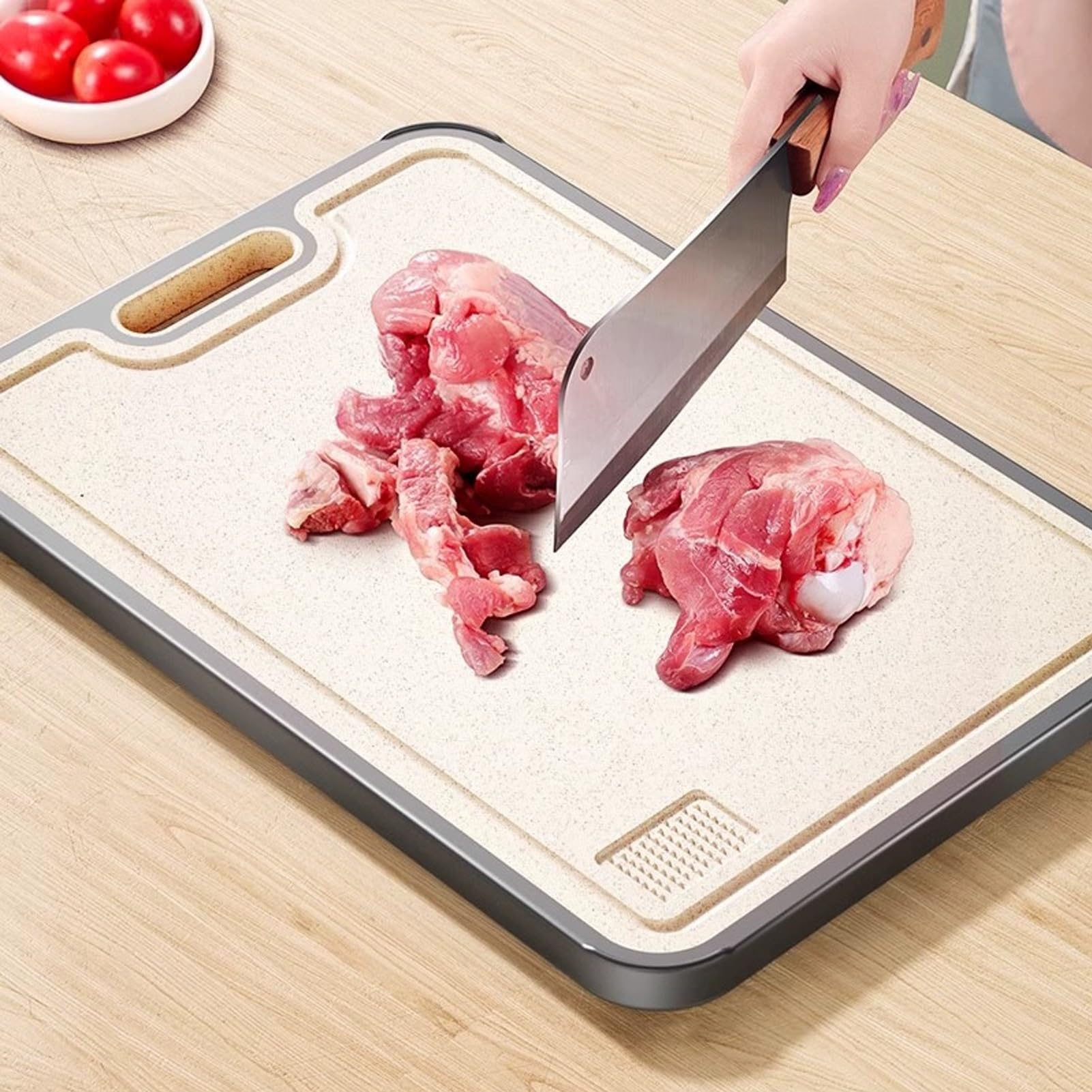 1 pieza Tabla Cortar Acero Inoxidable 304 , Tabla para Cortar Cocina, Doble Cara Cutting Board, Acero Inoxidable Apto para Uso Alimentario Y Paja De Trigo, para Cocinar Carne, Verduras, Frutas, Pan