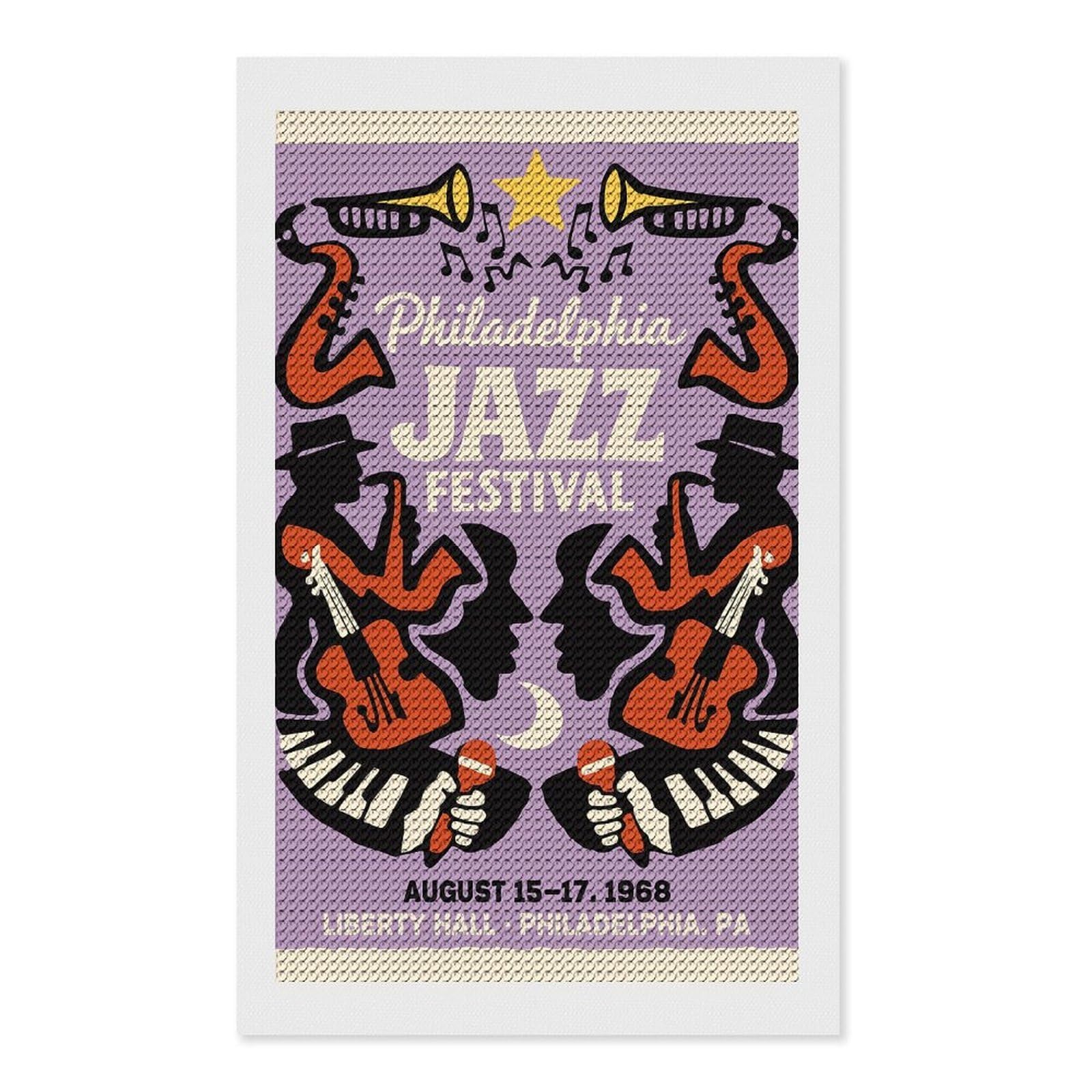 Junmoney Philadelphia Jazz Festival 1968 DIY Diamond Art Canvas Kit 12"x20", Adhesive Canvas, Easy to Enjoy, Farmhouse Decor, Festive Craft Gift