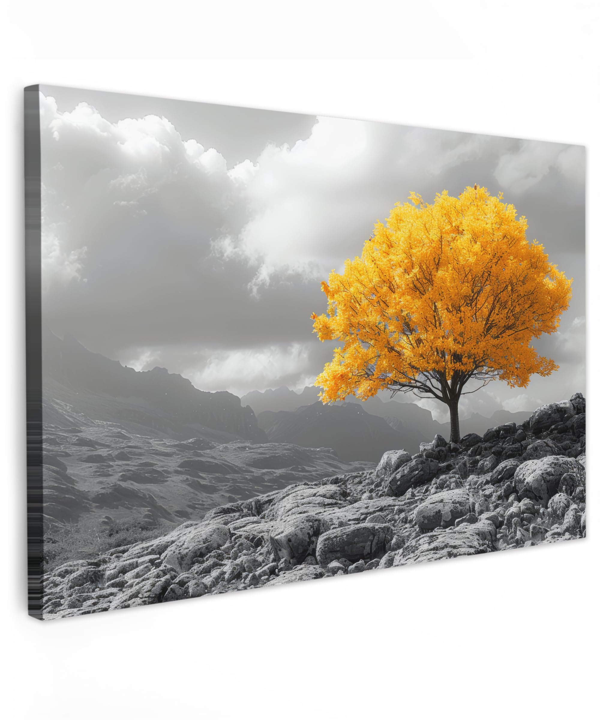 MuchoWow© Quadros Decoração Sala 90x60 cm Cuadros Decoracion Dormitorios Lienzos Decorativos para Dormitorios Modernos Amarillo - Árbol - Naturaleza - Blanco y negro